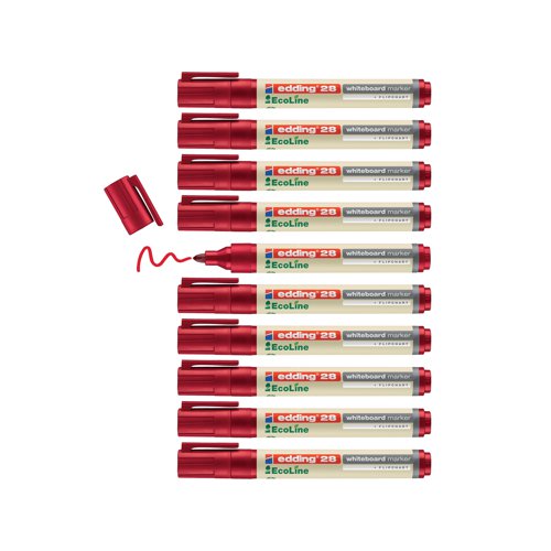 Edding 28 Ecoline Drywipe Markers (Pack of 10) Red 4-28002 - Edding - ED91820 - McArdle Computer and Office Supplies