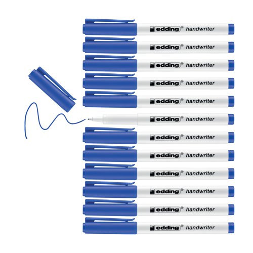 Ideal for children learning to write, these Edding Handwriter pens feature a robust plastic nib and water based ink, which is washable from most textiles at 40 degrees Celsius. The medium tip writes a 0.6mm line width. This bulk tub contains 42 pens with blue ink.