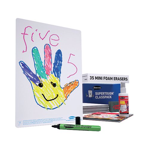 Show-me SUPERTOUGH A4 Whiteboards Plain/Plain Classpack (35 boards pens and erasers + Free cleaners)