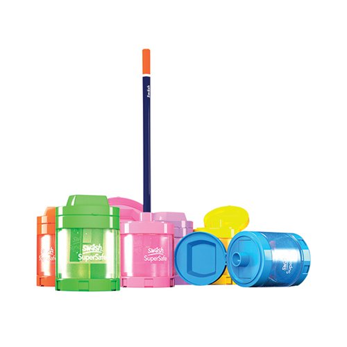 Swash Canister Pencil Sharpener Assorted (Pack of 12) SDPS112PP EG60062 Buy online at Office 5Star or contact us Tel 01594 810081 for assistance