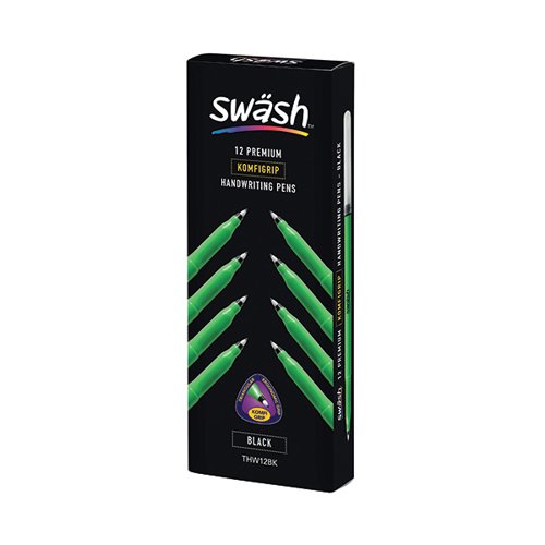 Swash KOMFIGRIP Handwriting Pen Black (Pack of 12) THW12BK EG60233 Buy online at Office 5Star or contact us Tel 01594 810081 for assistance