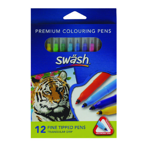 Swash KOMFIGRIP Colouring Pen Fine Tip Assorted (Pack of 12) TW12F