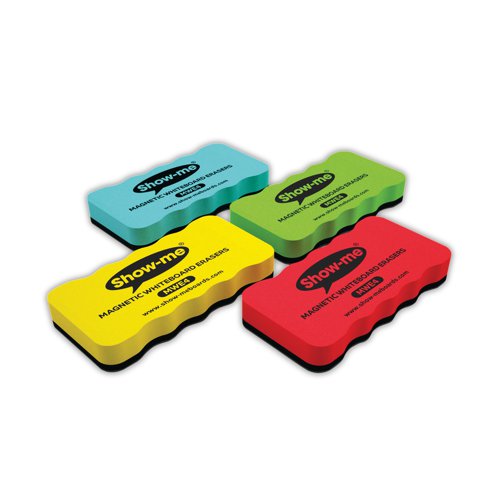 Show-me Magnetic Whiteboard Eraser Assorted (Pack of 4) MWE4 EG60379 Buy online at Office 5Star or contact us Tel 01594 810081 for assistance