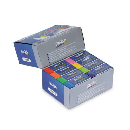 Swash Premium Pencil Erasers 8 Assorted Colours Pk32