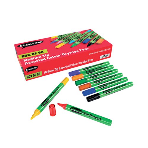 Show-me Drywipe Marker Medium Tip Assorted (Pack of 50) SDP50A