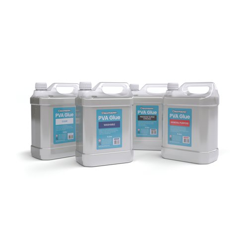 Classmaster White Washable Blue Label PVA Glue 5L Bottle with Screw Cap PVA5000BU EG63426 Buy online at Office 5Star or contact us Tel 01594 810081 for assistance
