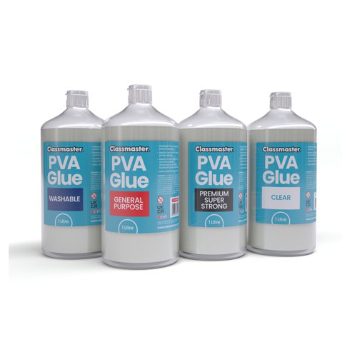 This Red Label PVA glue is ideal for classroom use, crafts and more. Formulated with 30% glue solids, the glue is white in colour and dries to a clear finish. Fully washable, it is developed with young children in mind and features a handy screw cap for easy dispensing. Supplied in a 1 Litre bottle.