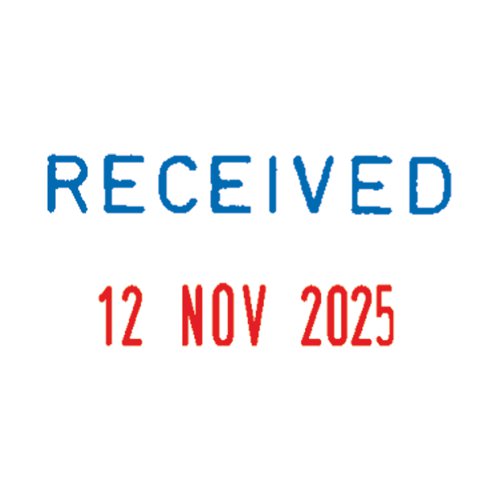 This handy, portable COLOP mini text and date stamp combines a 4.0mm date with the word RECEIVED for organised records and filing. The stamp prints an impression size of 25 x 12mm with the text printing in blue and the date in red. Replacement stamp pads are available separately.