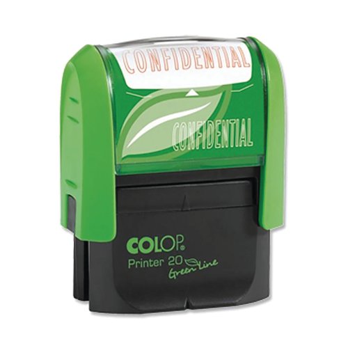This environmentally friendly, self-inking COLOP Green Line Word Stamp is made from a minimum of 65% recycled materials. The stamp prints the word CONFIDENTIAL in red to help keep your records organised and updated. This stamp has an impression size of 38 x 14mm. The stamp will print thousands of impressions before a replacement ink pad is needed.