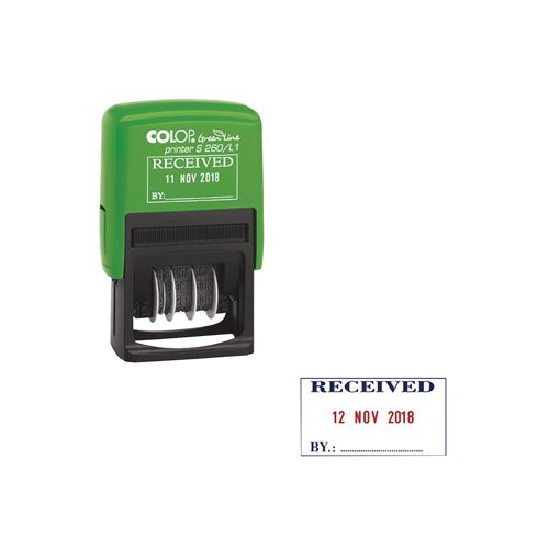 COLOP S260/L1 Green Line Text and Date Stamp RECEIVED 15560150 EM42441 Buy online at Office 5Star or contact us Tel 01594 810081 for assistance