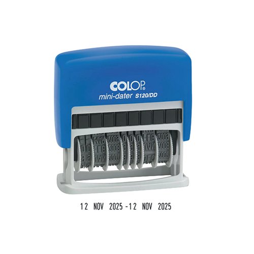 This COLOP S120 Double Dater features two 12 year date bands containing 4mm high adjustable dates for organised records and filing. The two dates enable the possibility to print a start and end date. The double dater is self-inking for long lasting use with replacement ink pads available separately.