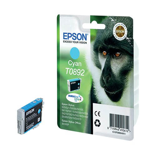 Epson T0892 Ink Cartridge DURABrite Ultra Monkey Cyan C13T08924011 EP08924 Buy online at Office 5Star or contact us Tel 01594 810081 for assistance