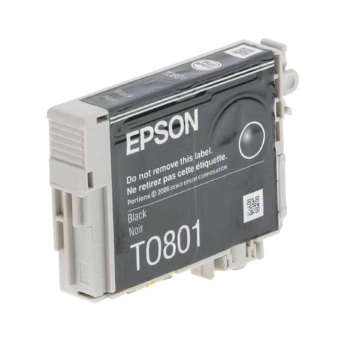 Choose a genuine Epson T0801 Black Inkjet Cartridge for outstanding print output from your Epson Stylus printer. This cartridge is packed with high quality Epson Claria ink for even more vibrant photos, giving you superb results across anything from business documents to school reports, posters to photo prints. Each cartridge contains 7.4ml of black ink, with a print yield of up to 330 pages.