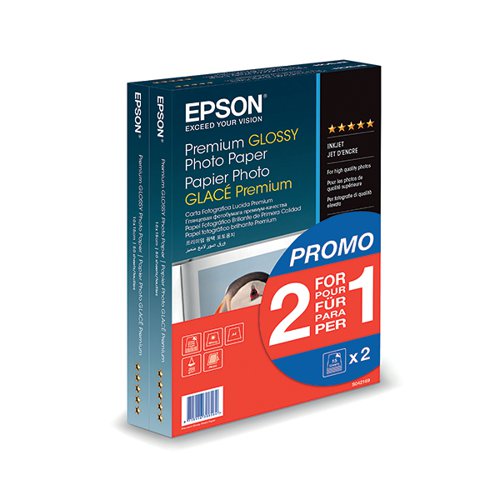 Epson Premium Glossy Photo Paper 100x150mm 2-for-1 (Pack of 40 + 40 Free) C13S042167 EP38854 Buy online at Office 5Star or contact us Tel 01594 810081 for assistance