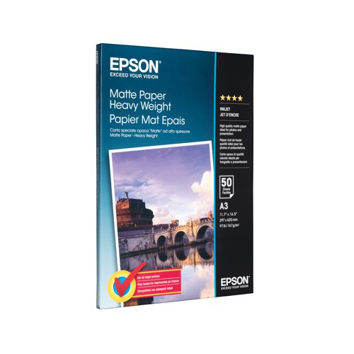 Epson A3 Matte Heavyweight 167gsm Photo Paper (Pack of 50) C13S041261 | EP41261 | Epson