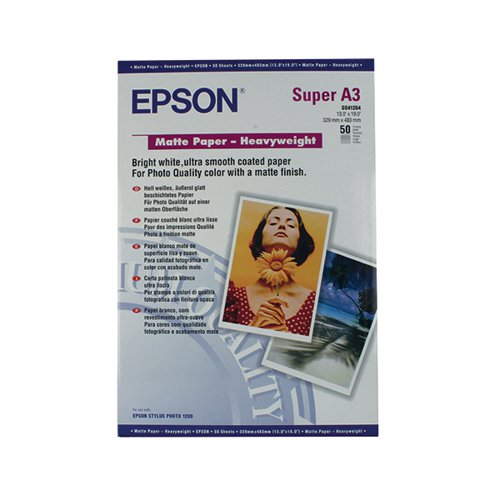 White 50 Sheets Heavy Weight Matte Paper A3+ 167gsm Epson 