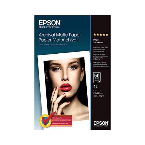Epson A4 Archival Matte Paper (Pack of 50) C13S041342 EP41342 Buy online at Office 5Star or contact us Tel 01594 810081 for assistance