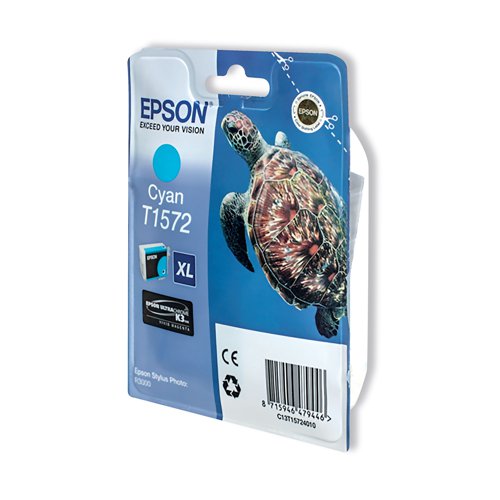 Epson T1572 Ink Cartridge Ultra Chrome K3 XL High Yield Turtle Cyan C13T15724010 - Epson - EP47944 - McArdle Computer and Office Supplies