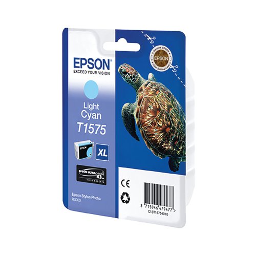 Epson T1575 Ink Cartridge Ultra Chrome K3 XL High Yield Turtle Light Cyan C13T15754010 - Epson - EP47947 - McArdle Computer and Office Supplies