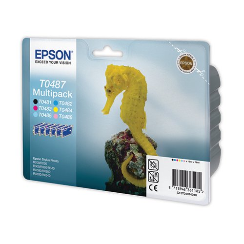 Epson T0487 Black/Cyan/Magenta/Yellow/Light Cyan/Light Magenta Inkjet Cartridges C13T04874010/T0487