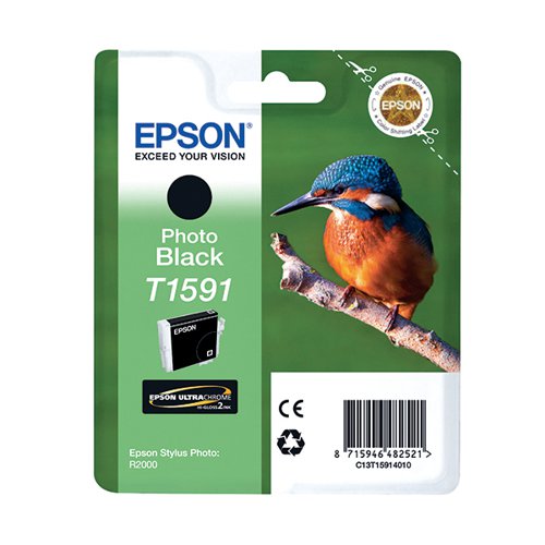 Epson T1591 Ink Cartridge Ultra Chrome Hi-Gloss2 Kingfisher Photo Black C13T15914010 - Epson - EP48252 - McArdle Computer and Office Supplies