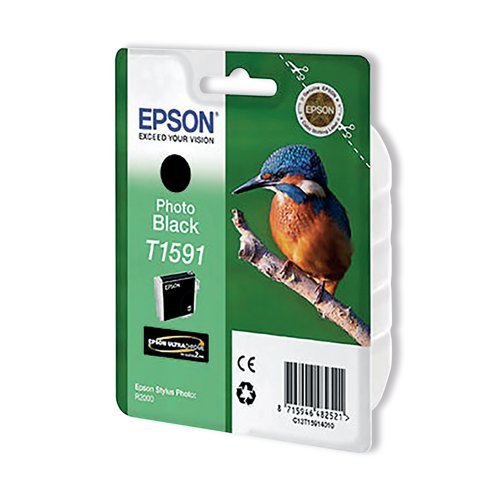 Epson T1591 Ink Cartridge Ultra Chrome Hi-Gloss2 Kingfisher Photo Black C13T15914010