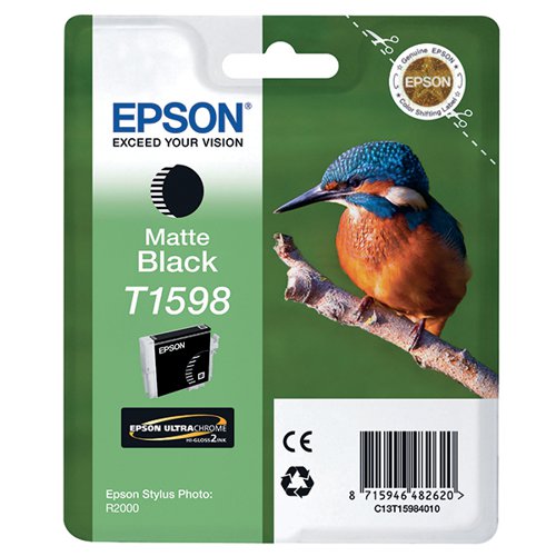 Epson T1598 Ink Cartridge Ultra Chrome Hi-Gloss2 Kingfisher Matte Black C13T15984010 - Epson - EP48262 - McArdle Computer and Office Supplies