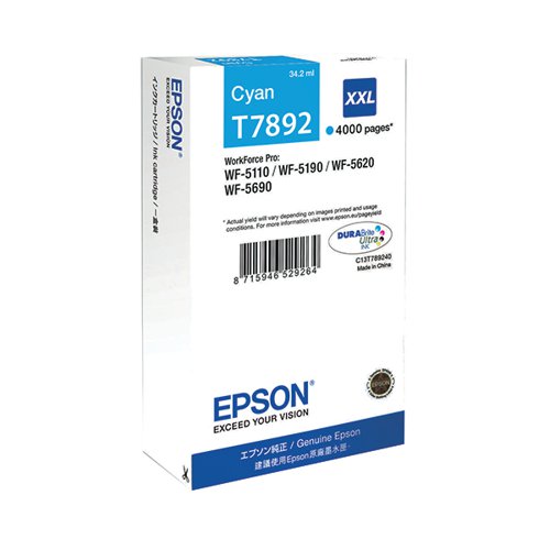 Epson T7892 Cyan Extra High Yield Inkjet Cartridge C13T789240 / T7892