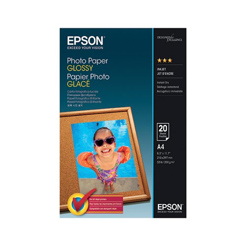 Epson A4 Photo Paper Glossy 200gsm (Pack of 20) C13S042538 EP52943 Buy online at Office 5Star or contact us Tel 01594 810081 for assistance