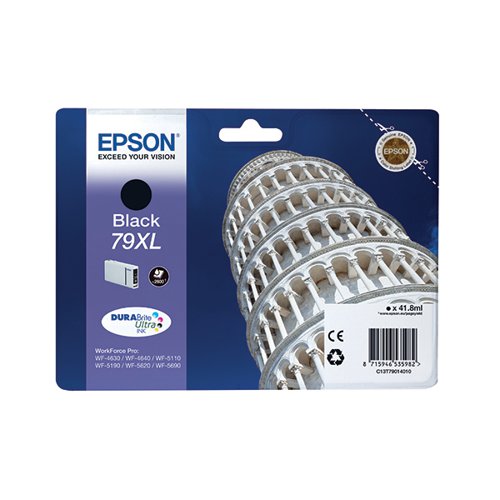 Epson 79XL Ink Cartridge DURABrite Ultra Ink High Yield Tower of Pisa Black C13T79014010