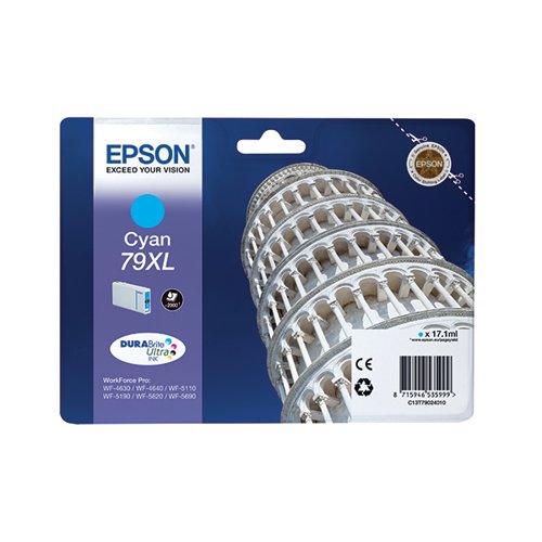 Epson 79XL Ink Cartridge DURABrite Ultra Ink High Yield Tower of Pisa Cyan C13T79024010