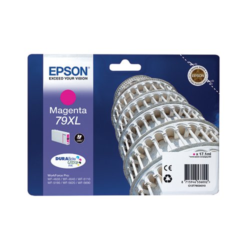Epson 79XL Ink Cartridge DURABrite Ultra Ink High Yield Tower of Pisa Magenta C13T79034010