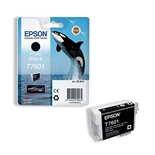 Epson T7601 replacement ink cartridge for Epson SureColor inkjet printers. Genuine Epson consumable for maximum reliability.