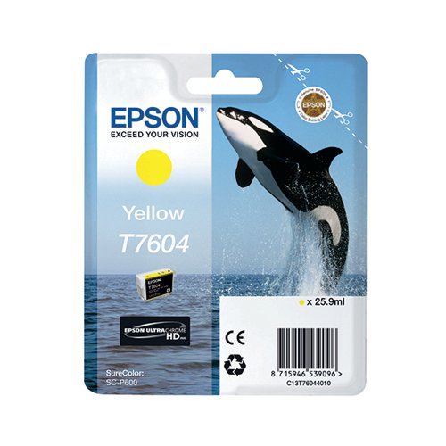 Epson T7604 Ink Cartridge Ultra Chrome HD Killer Whale Yellow C13T76044010 EP53909 Buy online at Office 5Star or contact us Tel 01594 810081 for assistance