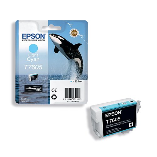 Epson T7605 Ink Cartridge Ultra Chrome HD Killer Whale Light Cyan C13T76054010 - EP53910