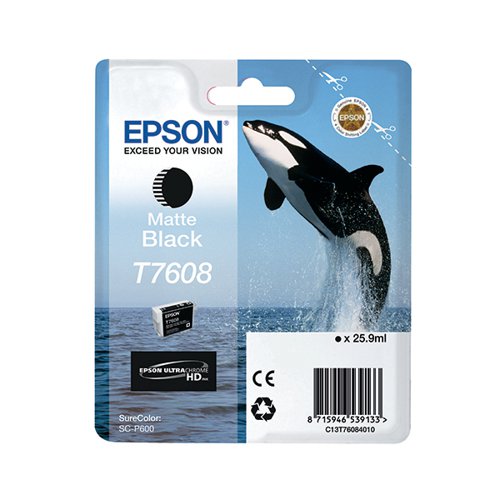 Epson T7608 Ink Cartridge Ultra Chrome HD Killer Whale Matte Black C13T76084010