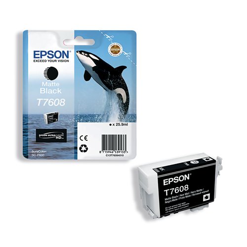 Epson T7608 Ink Cartridge Ultra Chrome HD Killer Whale Matte Black C13T76084010