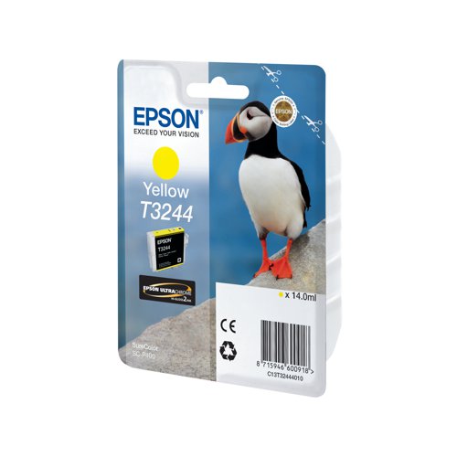 Produce high-quality photo prints with the Epson yellow photo ink cartridge. This 14ml cartridge is designed to deliver exceptional quality images, and is compatible with the Epson SureColor SC-P400 Series.