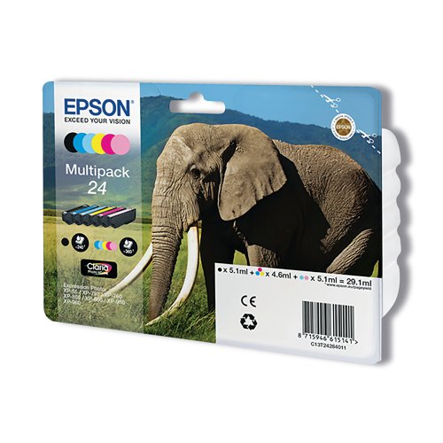 Epson 24 Ink Cartridge Photo HD Elephant CMYK/Light Cyan/Light Magenta C13T24284011 - EP61514