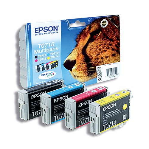 Epson T0715 Ink DURABrite Ultra Cheetah Multipack CMYK C13T07154012