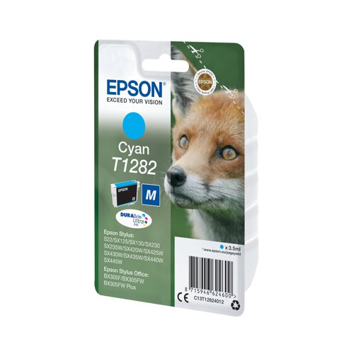 This Epson T1282 Cyan Inkjet Cartridge produces high quality print output from your Epson Stylus inkjet printer. As a genuine Epson consumable, it provides consistent and reliable operation for trouble-free printing when you need it most. Each cartridge contains 4ml of cyan ink, with a print yield of up to 260 pages.
