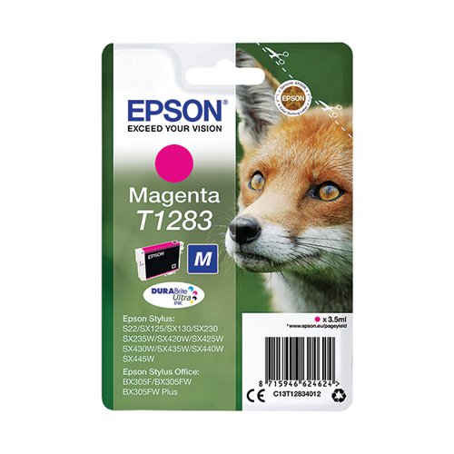 Epson T1283 Ink Cartridge DURABrite Ultra Fox Magenta C13T12834012