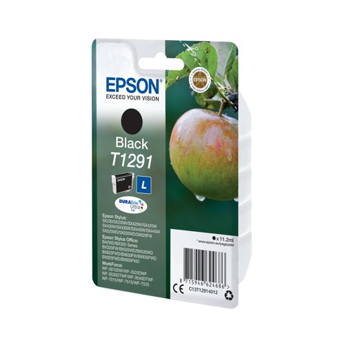 This Epson T1291 Black Inkjet Cartridge produces high quality print output from your Epson Stylus inkjet printer. As a genuine Epson consumable, it provides consistent and reliable operation for trouble-free printing. Each cartridge contains 11ml of black ink, with a print yield of up to 380 pages.