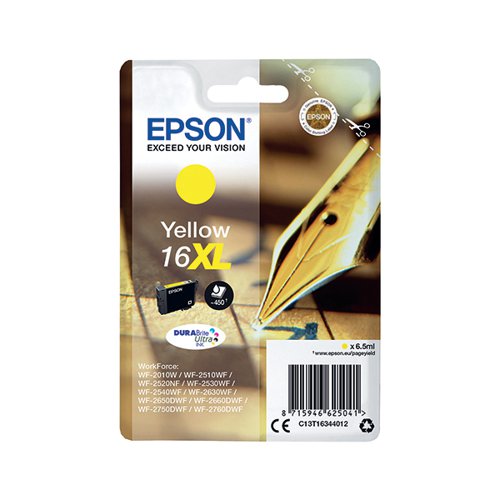 This Epson 16 HY Yellow Inkjet Cartridge ensures high quality print output from your Epson WorkForce inkjet printer. As a genuine Epson consumable, it ensures consistent and reliable operation for trouble-free printing when you need it most, and is packed with 6.5ml of yellow ink. Epson ensures that every cartridge meets its high standards and works with your machine to provide precise, clear printing.