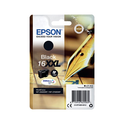 Epson 16XXL Ink Cartridge DURABrite Ultra XHY Pen/Crossword Black C13T16814012 EP62508 Buy online at Office 5Star or contact us Tel 01594 810081 for assistance