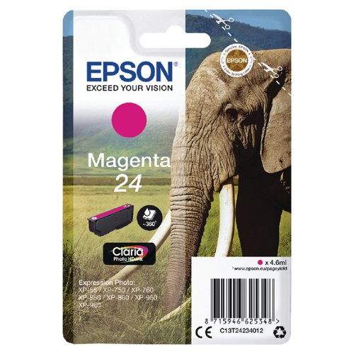 Epson 24 Elephant Ink Cartridge Magenta Page Life 360pp 5ml C13T24234012
