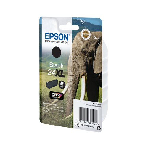 This Epson 24 XL Black Inkjet Cartridge provides high quality print output from your Epson Expression Photo inkjet printer. As a genuine Epson consumable, it provides consistent and reliable operation for trouble-free printing. This cartridge contains 10ml of black ink.