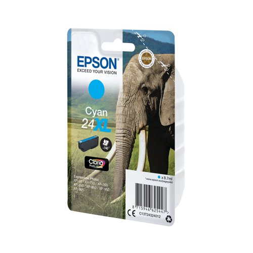 EP62544 Epson 24XL Ink Cartridge Photo HD Claria Elephant Cyan C13T24324012