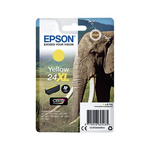 This Epson 24 XL Yellow Inkjet Cartridge provides high quality print output from your Epson Expression Photo inkjet printer. As a genuine Epson consumable, it provides consistent and reliable operation for trouble-free printing. This cartridge contains 8.7ml of yellow ink.