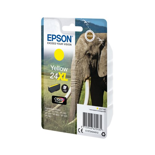 This Epson 24 XL Yellow Inkjet Cartridge provides high quality print output from your Epson Expression Photo inkjet printer. As a genuine Epson consumable, it provides consistent and reliable operation for trouble-free printing. This cartridge contains 8.7ml of yellow ink.